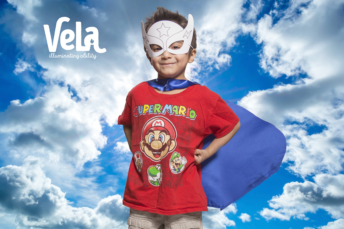 super hero kid portrait with sky